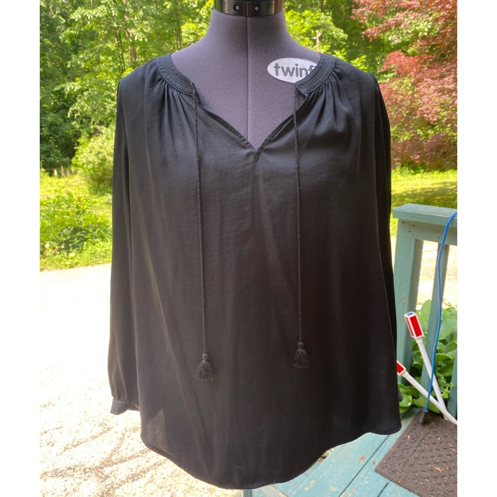 LOFT Black Blouse with Tassel Ties